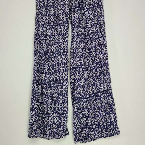 Decree Pants Pull-On Straight Leg Blue White Summer Boho Flowy Size Small - Picture 3 of 9